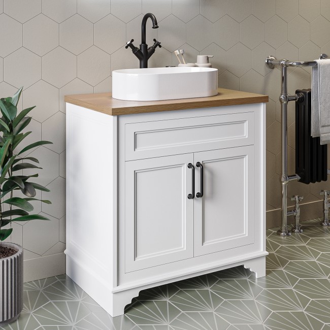 800mm White Freestanding Countertop Vanity Unit with Basin - Camden