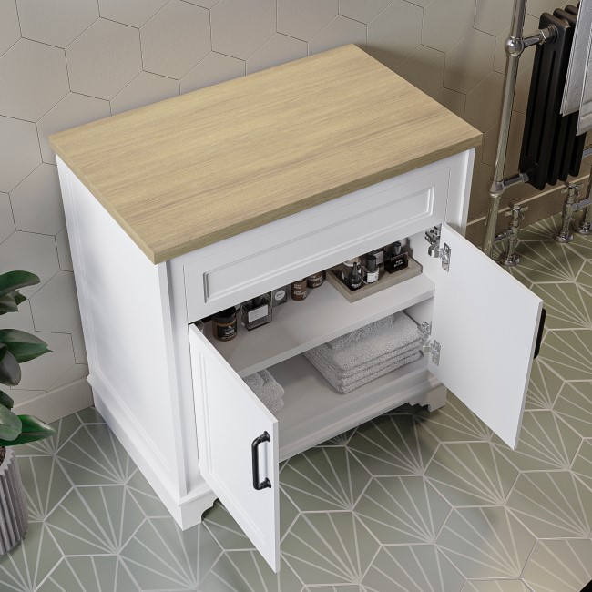 800mm White Freestanding Countertop Vanity Unit - Camden