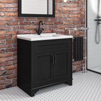 Grade A2 - 800mm Black Freestanding Vanity Unit with Basin - Camden