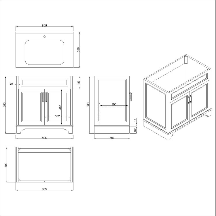 Grade A2 - 800mm Black Freestanding Vanity Unit with Basin - Camden