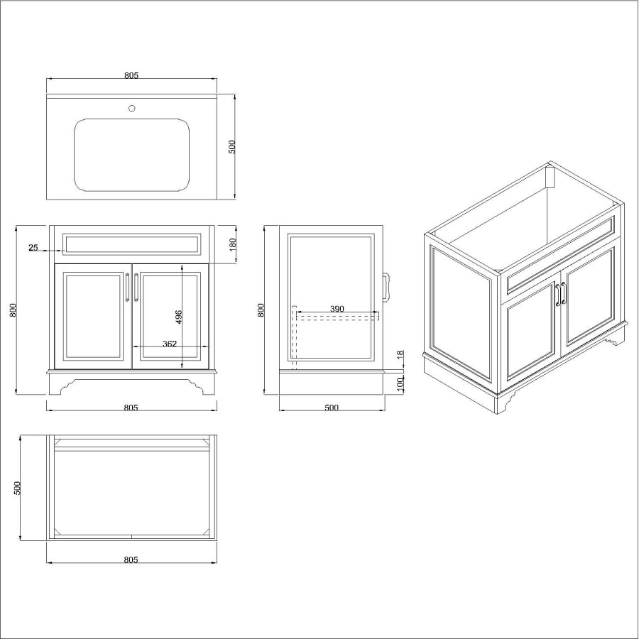 800mm Green Freestanding Countertop Vanity Unit with Basin - Camden