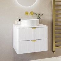 600mm White Wall Hung Countertop Vanity Unit with Basin and Brass Handles - Empire 600mm White Wall Hung Countertop Vanity Unit with Basin and Brass Handles - Empire