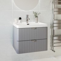 Grade A1 - 600mm Grey Wall Hung Vanity Unit with Basin and Chrome Handles - Empire