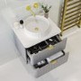 600mm Grey Wall Hung Countertop Vanity Unit with Basin and Brass Handles - Empire