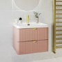 Grade A1 - 600mm Pink Wall Hung Vanity Unit with Basin and Brass Handles - Empire