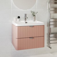 Grade A1 - 600mm Pink Wall Hung Vanity Unit with Basin and Chrome Handles - Empire