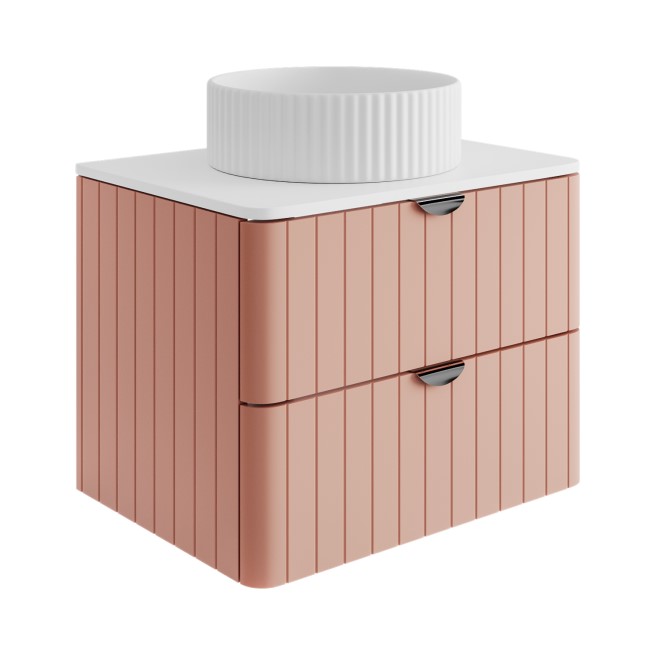 Grade A1 - 600mm Pink Wall Hung Countertop Vanity Unit with Basin and Chrome Handles - Empire