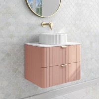 600mm Nude Wall Hung Vanity Unit with Marble Top Countertop Basin & Brushed Chrome Handles- Empire