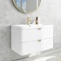 Grade A1 - 800mm White Wall Hung Vanity Unit with Basin and Brass Handles - Empire