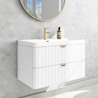 Grade A1 - 800mm White Wall Hung Vanity Unit with Basin and Brass Handles - Empire