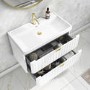 Grade A1 - 800mm White Wall Hung Vanity Unit with Basin and Brass Handles - Empire