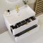 Grade A1 - 800mm White Wall Hung Vanity Unit with Basin and Brass Handles - Empire