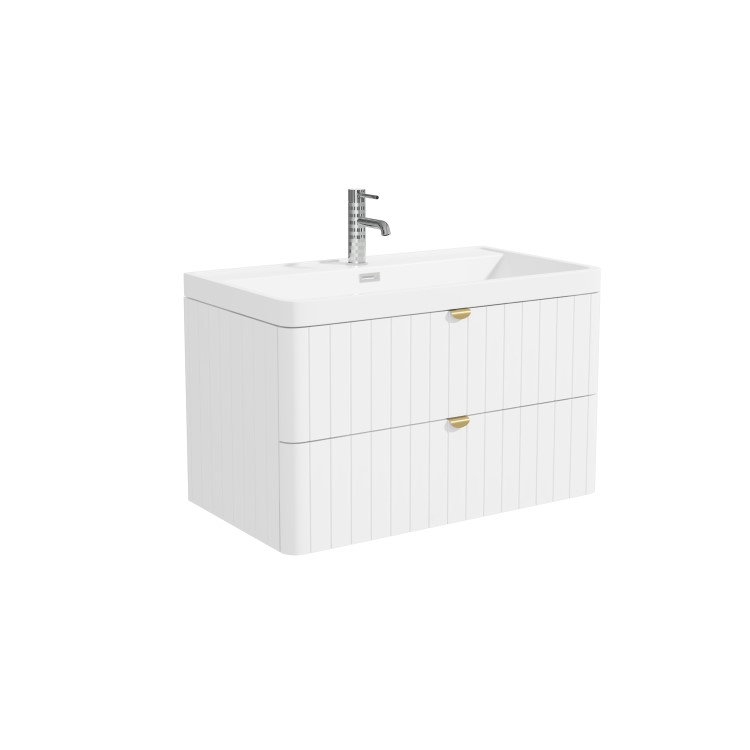 Grade A1 - 800mm White Wall Hung Vanity Unit with Basin and Brass Handles - Empire