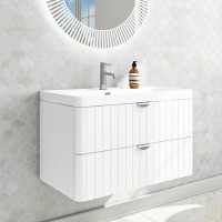 Grade A1 - 800mm White Wall Hung Vanity Unit with Basin and Chrome Handles - Empire