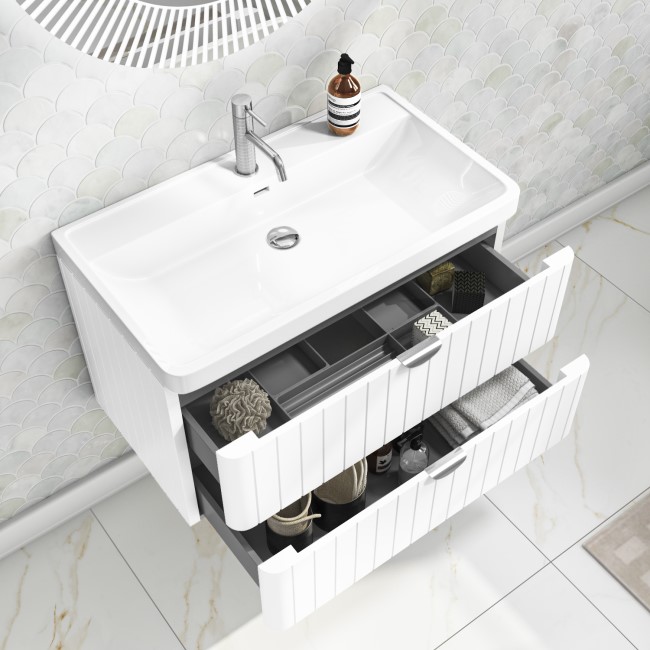 Grade A1 - 800mm White Wall Hung Vanity Unit with Basin and Chrome Handles - Empire