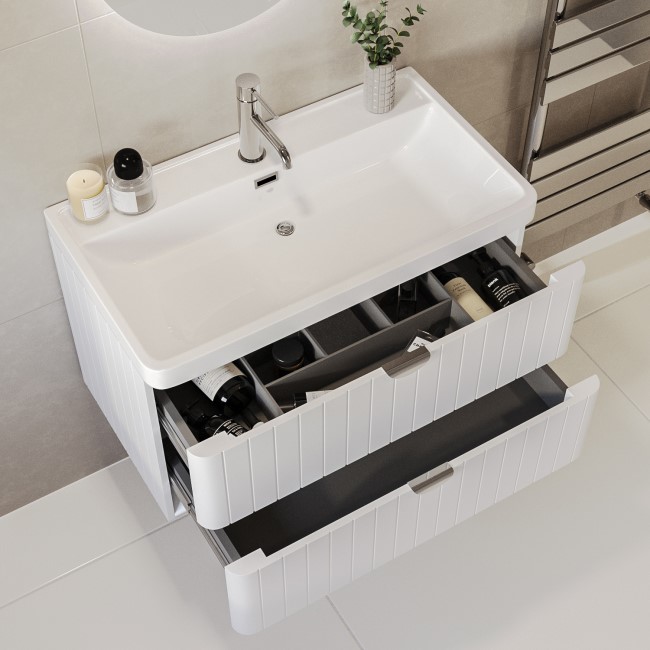 800mm White Wall Hung Vanity Unit with Basin and Chrome Handles - Empire