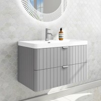 800mm Grey Wall Hung Vanity Unit with Basin and Chrome Handles - Empire 800mm Grey Wall Hung Vanity Unit with Basin and Chrome Handles - Empire