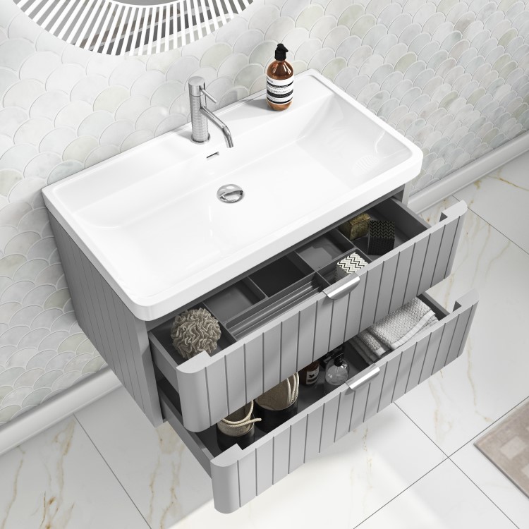 800mm Grey Wall Hung Vanity Unit with Basin and Chrome Handles - Empire