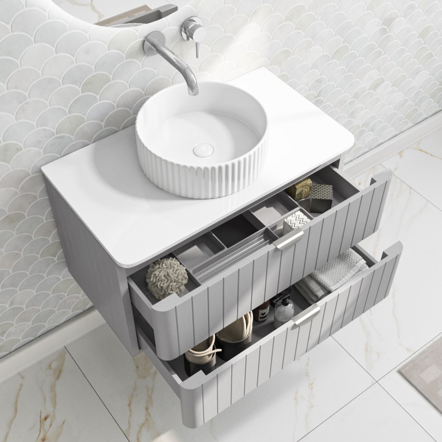 800mm Grey Wall Hung Countertop Vanity Unit with Basin and Chrome Handles - Empire