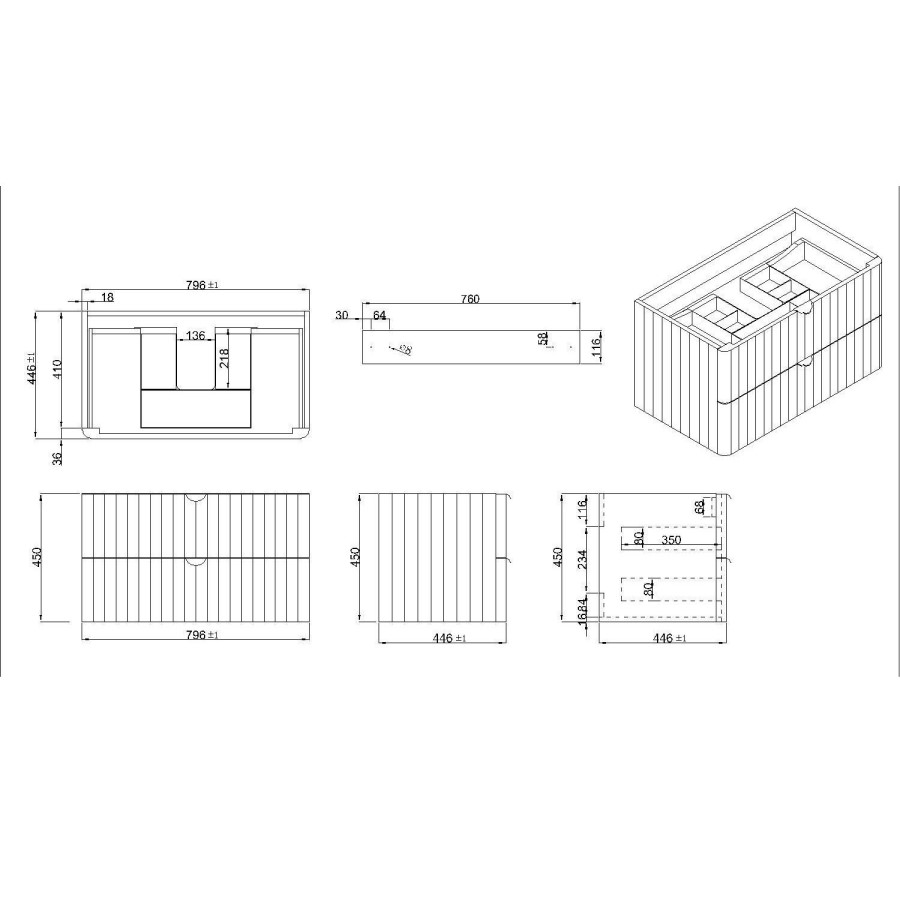 800mm Grey Wall Hung Countertop Vanity Unit with Basin and Chrome Handles - Empire