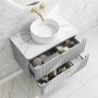 800mm Grey Wall Hung Vanity Unit with Marble Top Countertop Basin & Brushed Brass Handles- Empire