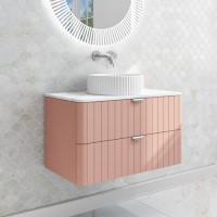 800mm Nude Wall Hung Vanity Unit with Marble Top Countertop Basin & Brushed Chrome Handles- Empire