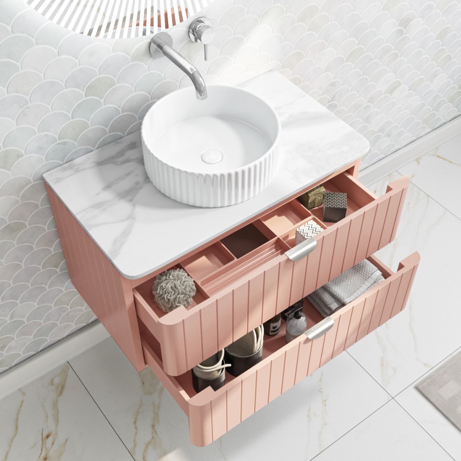 800mm Nude Wall Hung Vanity Unit with Marble Top Countertop Basin & Brushed Chrome Handles- Empire
