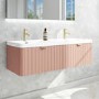 1200mm Pink Wall Hung Double Vanity Unit with Basin and Brass Handles - Empire