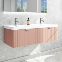 1200mm Pink Wall Hung Double Vanity Unit with Basin and Chrome Handles - Empire