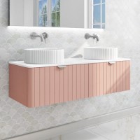 1200mm Pink Wall Hung Countertop Double Vanity Unit with Basins and Chrome Handles - Empire