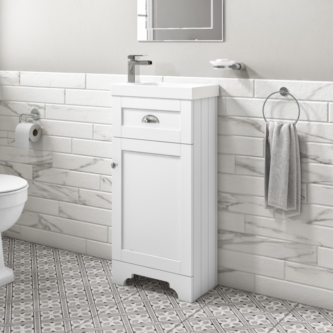 Baxenden Cloakroom Toilet Suite with White Floorstanding Vanity Unit and Basin 