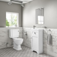 Traditional Cloakroom Suite with White Vanity Unit Small Basin & Close Coupled Toilet Traditional Cloakroom Suite with White Vanity Unit Small Basin & Close Coupled Toilet