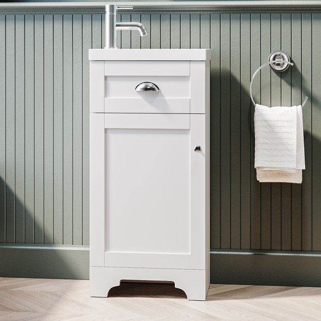 White Cloakroom Vanity Unit with Basin with Addison Toilet Suite