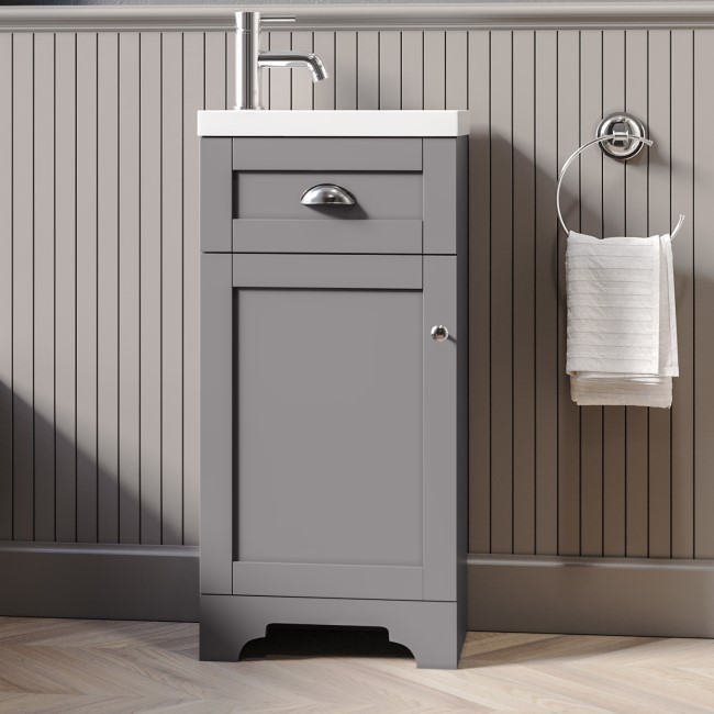 Close Coupled Toilet and Grey Vanity Unit Traditional Bathroom Suite - Baxenden