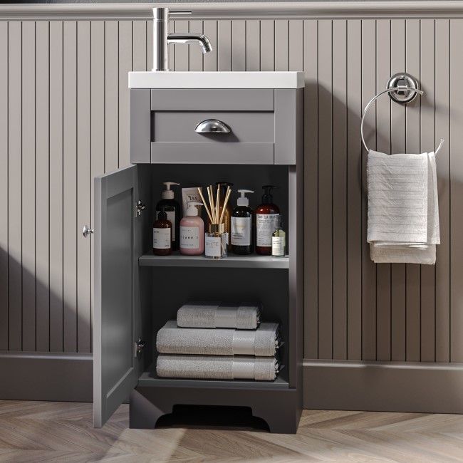 Close Coupled Toilet and Grey Vanity Unit Traditional Bathroom Suite - Baxenden