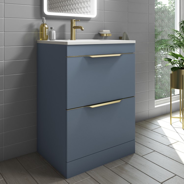 600mm Blue Freestanding Vanity Unit with Matt Basin - Sion