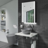 Verona Matt Grey Rimless Wall Hung Toilet and Countertop Basin Suite with White Vanity Shelf Verona Matt Grey Rimless Wall Hung Toilet and Countertop Basin Suite with White Vanity Shelf