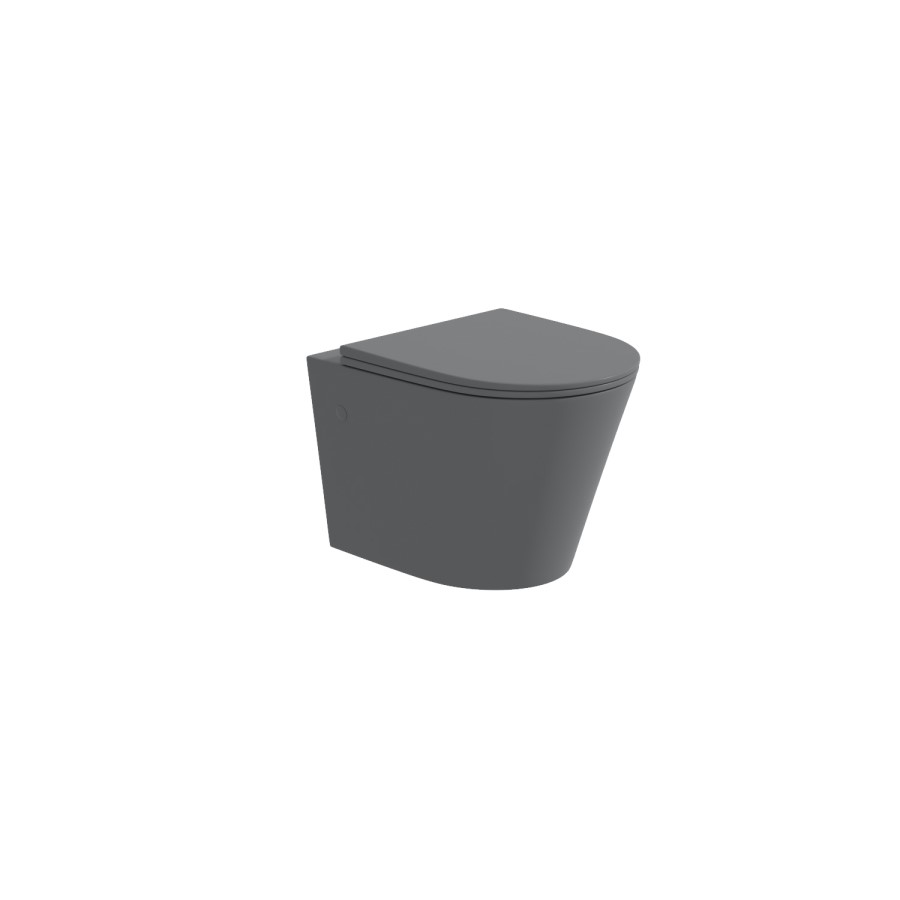 Verona Matt Grey Rimless Wall Hung Toilet and Countertop Basin Suite with White Vanity Shelf