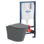 Grey Wall Hung Toilet with Soft Close Seat Frame Cistern and Chrome Flush - Verona