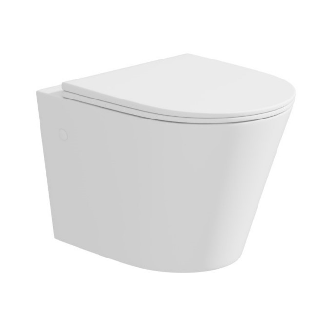 Grade A1 - Matt White Wall Hung Rimless Toilet with Soft Close Seat Grohe Cistern Frame and Chrome Flush - Verona