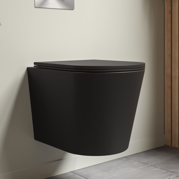 Matt Black Wall Hung Rimless Toilet with Soft Close Seat - Verona