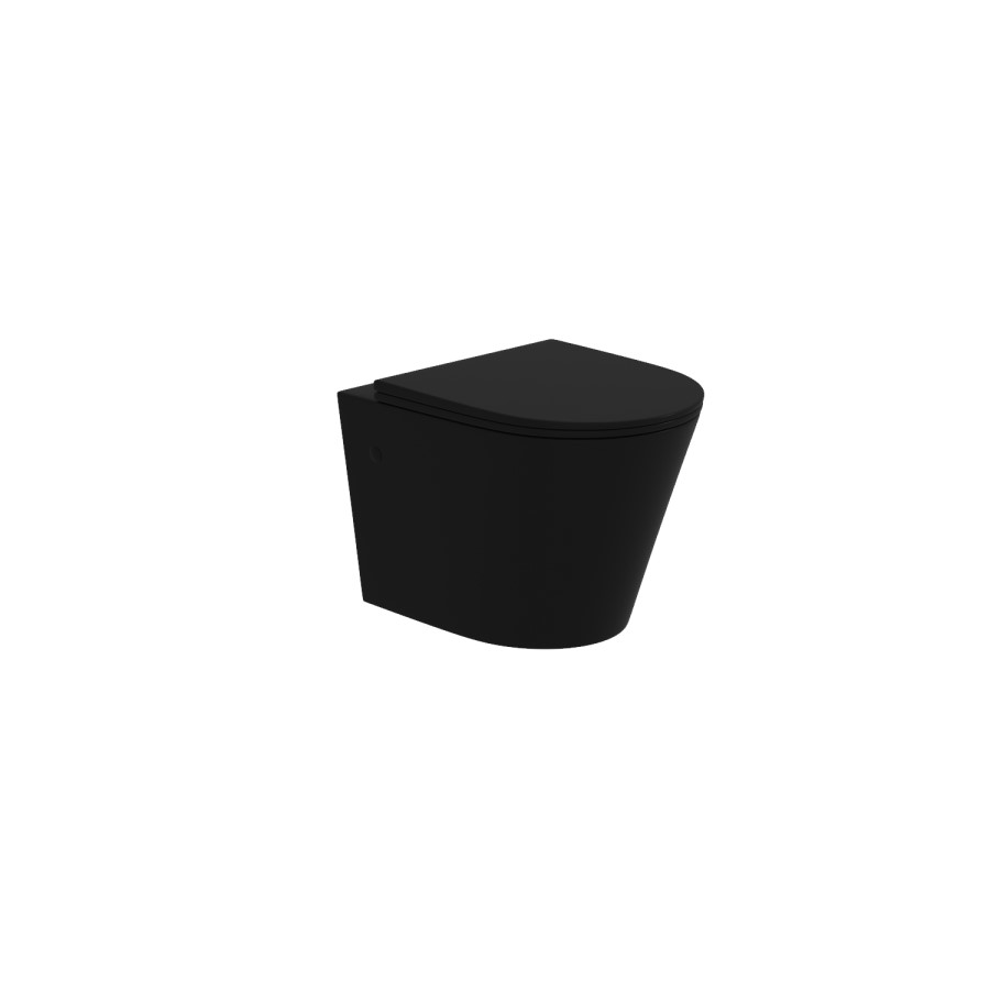 Verona Matt Black Rimless Wall Hung Toilet and Countertop Basin Suite with White Vanity Shelf