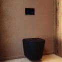 BUN/BeBa_25861/89014 Matt Black Wall Hung Rimless Toilet with Soft Close Seat, Black Glass Sensor Flush Plate, 1168mm Frame & Cistern – Verona