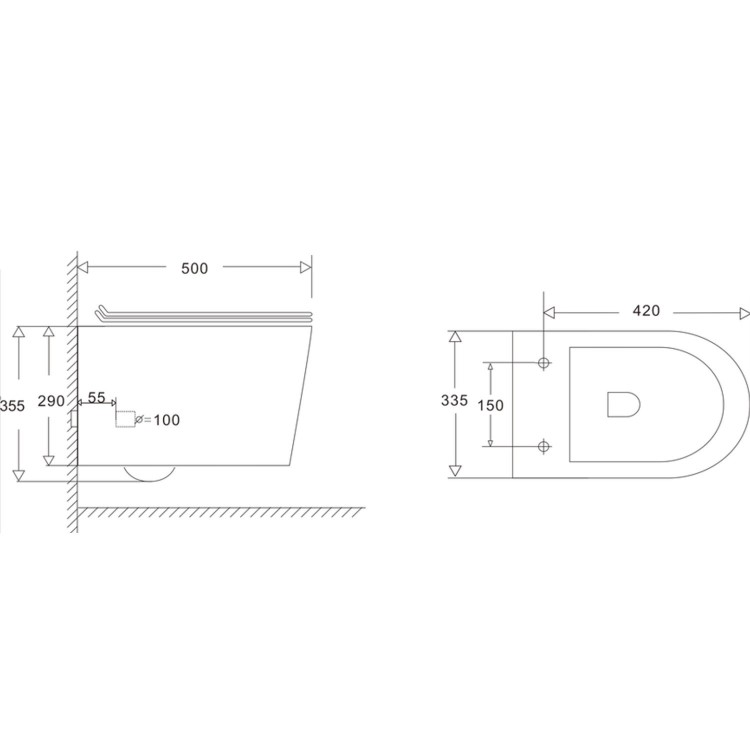 Wall Hung Toilet with Soft Close Seat Frame Cistern and Brass Flush - Alcor