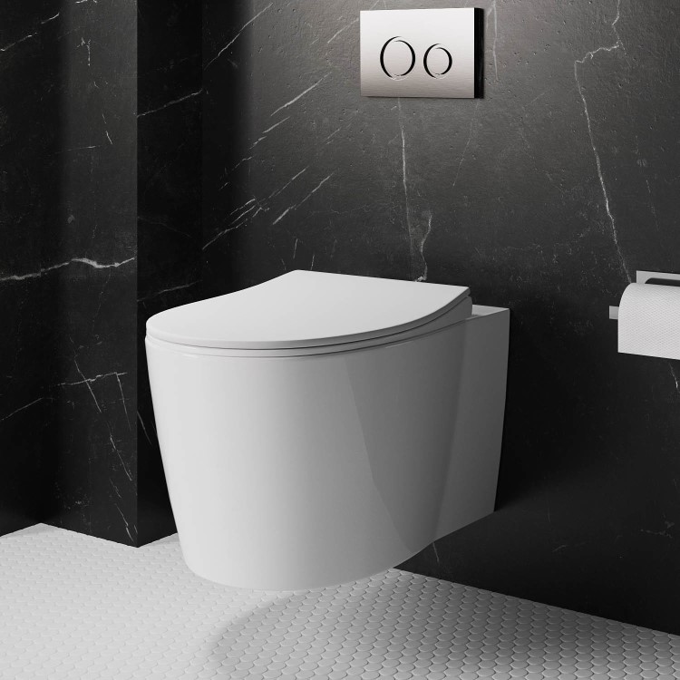 Wall Hung Toilet with Soft Close Seat Frame Cistern and Chrome Flush - Alcor