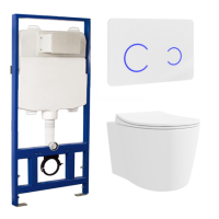 Wall Hung Toilet with Soft Close Seat White Glass Sensor Pneumatic Flush Plate 1170mm Frame & Cistern - Alcor