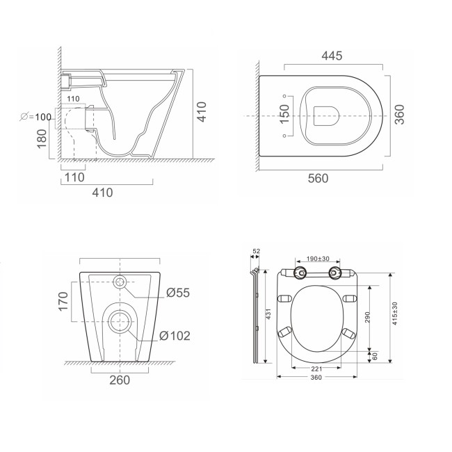 Grade A2 - Newport Rimless Back to Wall WC and Soft Close Wrap Seat