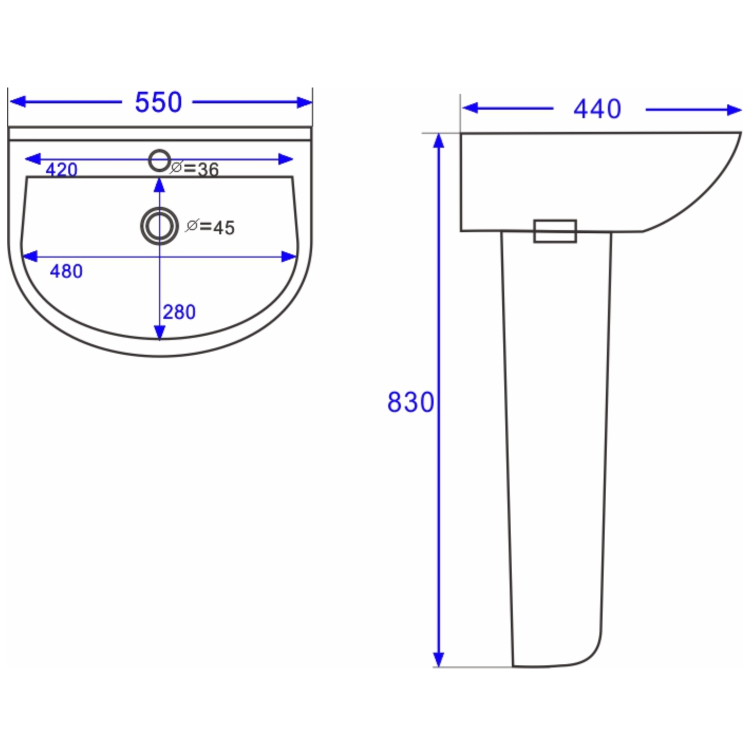 Modern Pedestal Basin 550mm - Newport