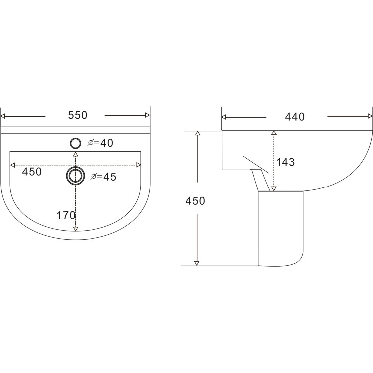 Modern Semi Pedestal Basin 550mm - Newport