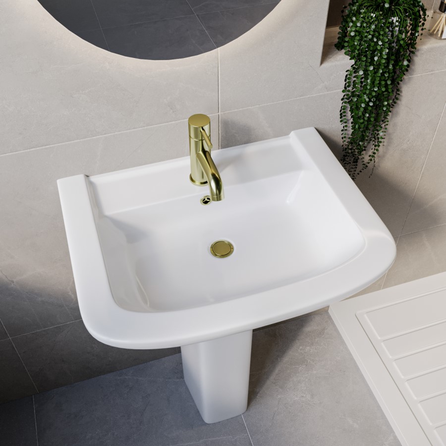 Grade A1 - Modern Pedestal Basin 605mm - Ashford